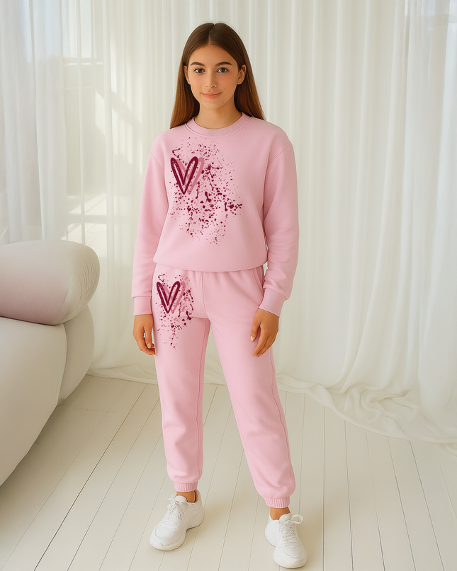 Burgundy Hearts Printed Sweatshirt Tracksuit Kids