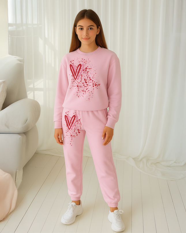 Pink/Red Hearts Printed Sweatshirt Tracksuit Kids