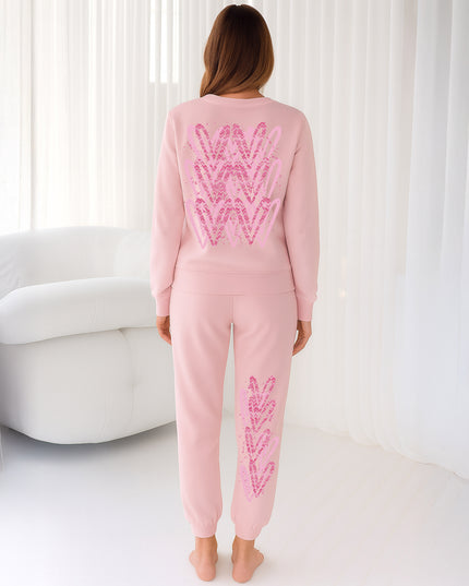 Pink Zig Zag Hearts Printed Sweatshirt Tracksuit Adult