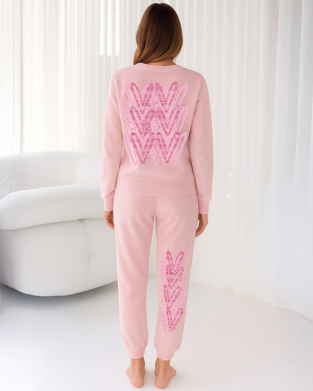 Pink Zig Zag Hearts Printed Sweatshirt Tracksuit Adult