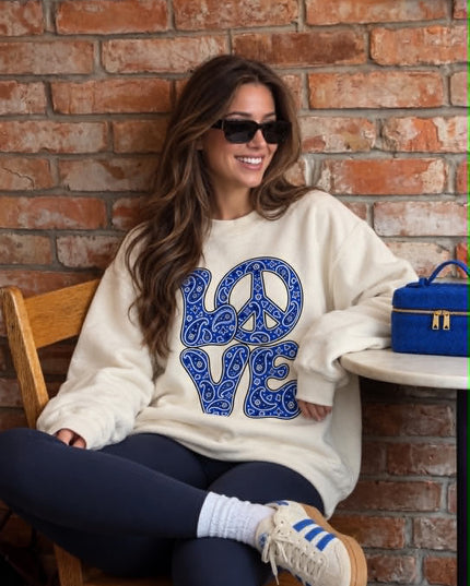 Paisley Love Royal Blue Sweatshirt in Cream/Royal Blue – women's sweatshirt by Miss Runway