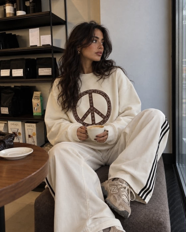 Brown Paisley Peace Sweatshirt in Cream/Brown – women's sweatshirt by Miss Runway