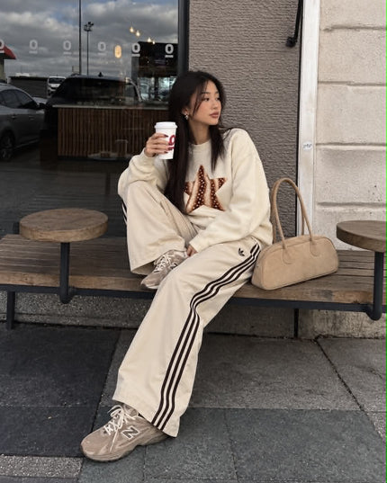Deer Print Star Sweatshirt in cream with brown deer print star – women's sweatshirt by Miss Runway