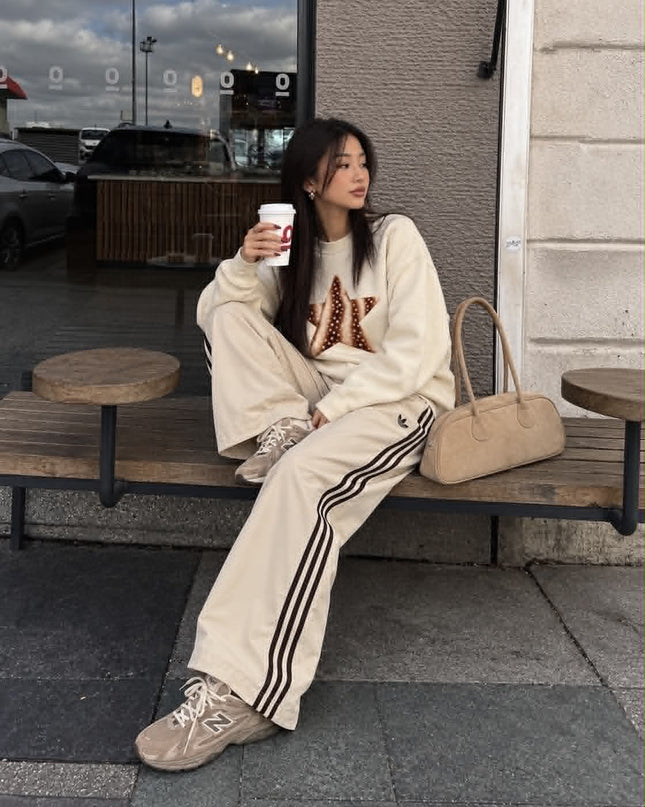 Deer Print Star Sweatshirt in cream with brown deer print star – women's sweatshirt by Miss Runway