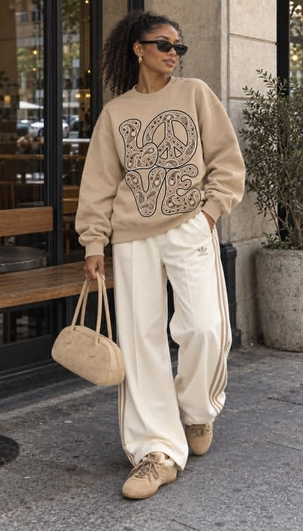 Paisley Love Mocha Sweatshirt in Beige/Mocha – women's sweatshirt by Miss Runway