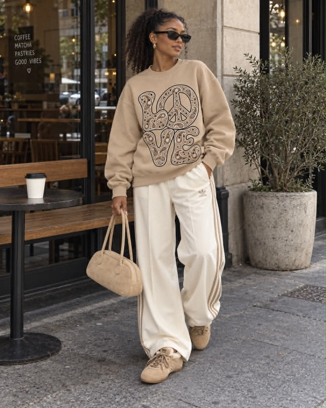 Paisley Love Mocha Sweatshirt in Beige/Mocha – women's sweatshirt by Miss Runway