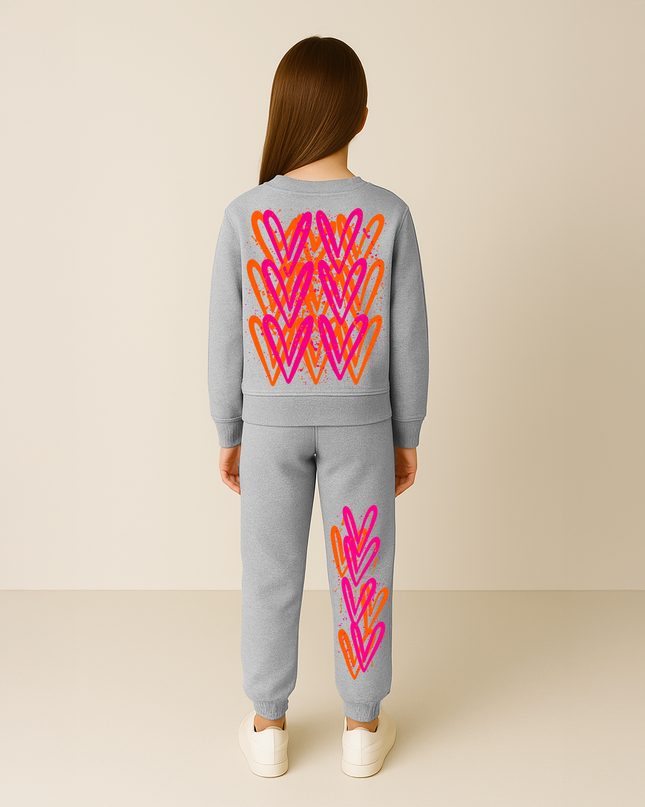 Neon Hearts Printed Sweatshirt Tracksuit Kids