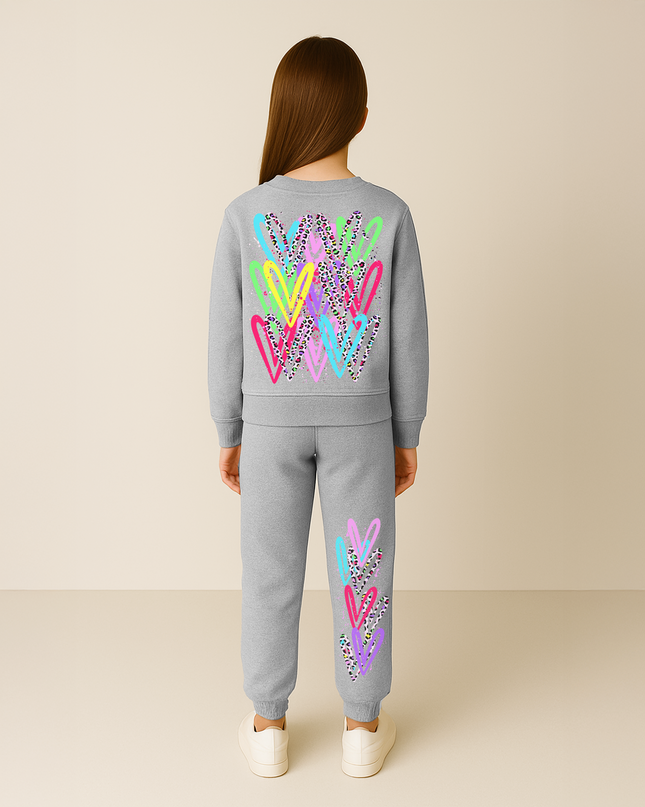 Multi Colour Leopard Hearts Printed Sweatshirt Tracksuit Kids