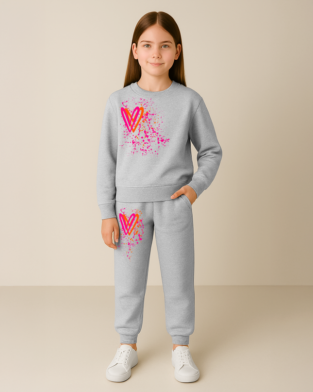 Neon Hearts Printed Sweatshirt Tracksuit Kids
