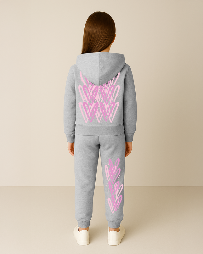 Pink Hearts Printed Hooded Tracksuit Kids