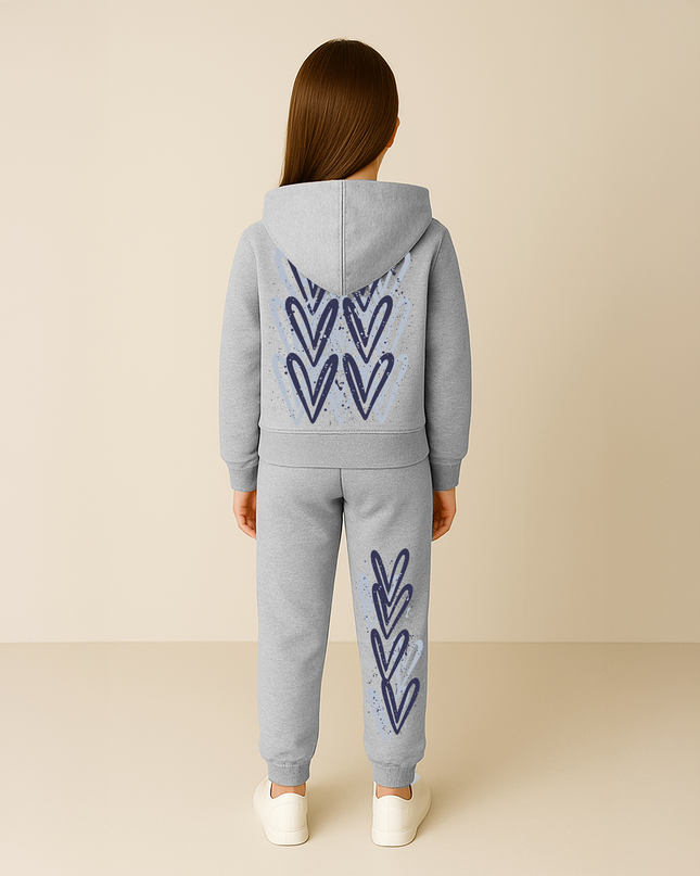 Navy Hearts Printed Hooded Tracksuit Kids