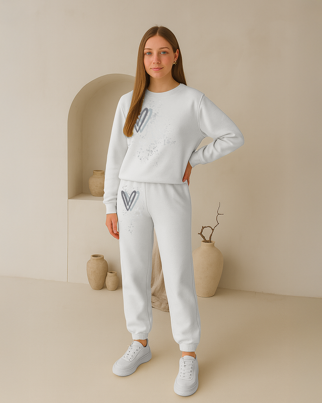 Grey Hearts Printed Sweatshirt Tracksuit Kids
