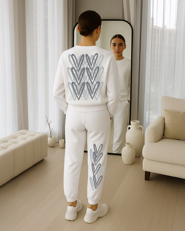 Grey Hearts Printed Sweatshirt Tracksuit Adult