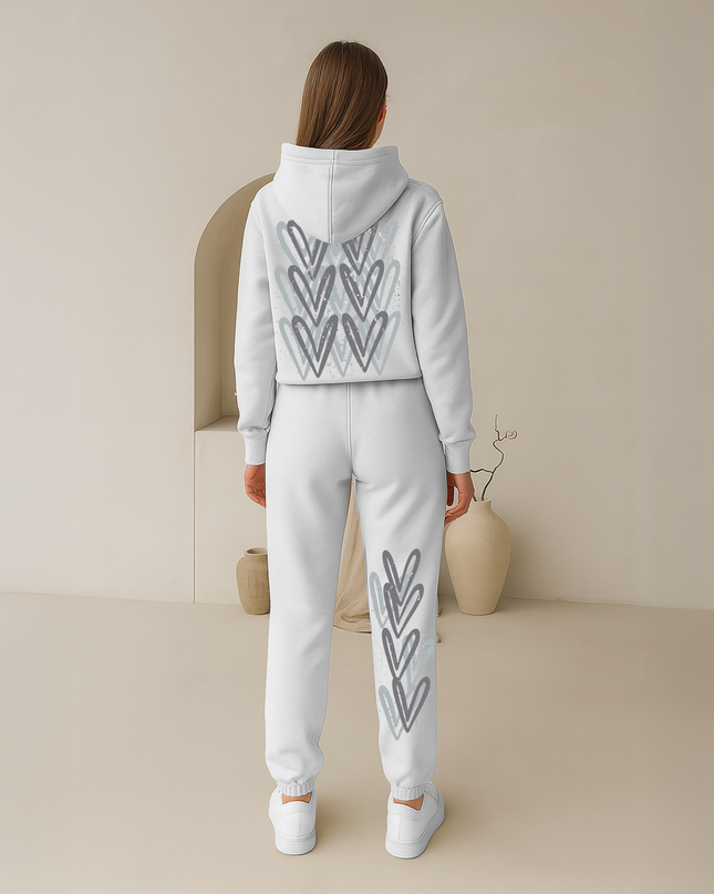 Grey Hearts Printed Hooded Tracksuit Kids