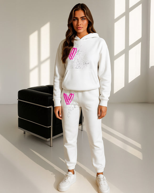 Hot Pink Hearts Printed Hooded Tracksuit Adult