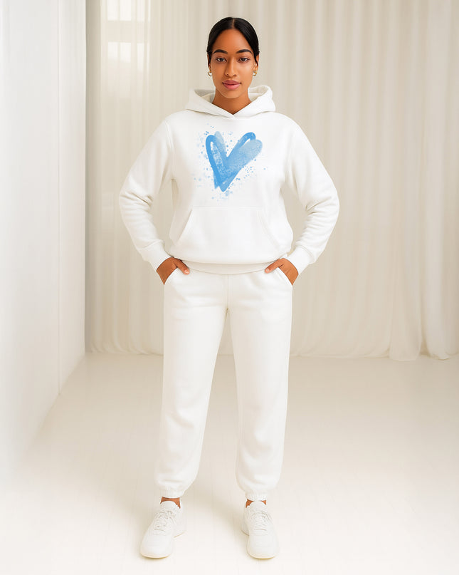 Blue Scattered Hearts Printed Hooded Tracksuit Adult