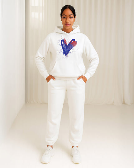 Blue/Red Scattered Hearts Printed Hooded Tracksuit Adult