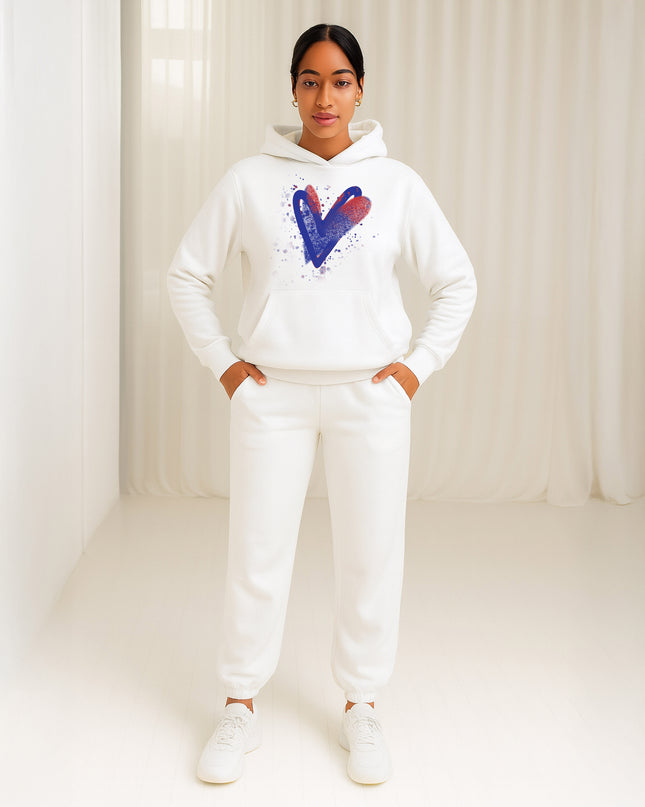 Blue/Red Scattered Hearts Printed Hooded Tracksuit Adult