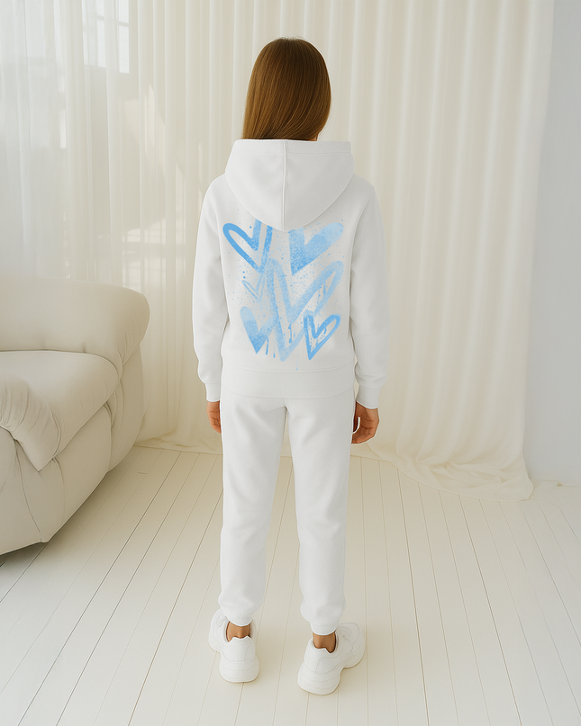 Blue Scattered Hearts Printed Hooded Tracksuit Kids