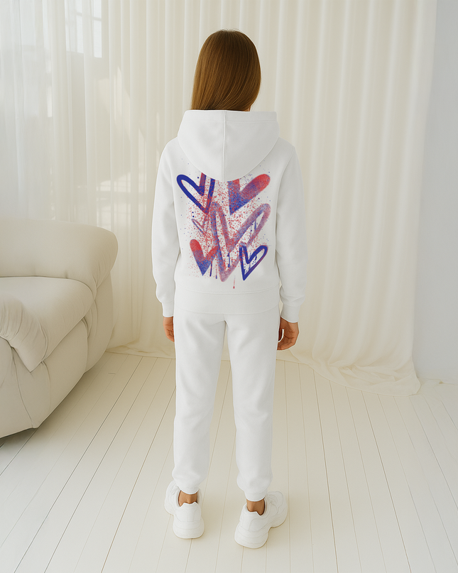 Blue/Red Scattered Hearts Printed Hooded Tracksuit Kids