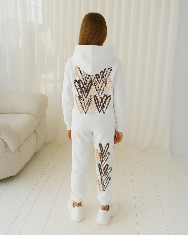 Leopard Print Hearts Printed Hooded Tracksuit Kids