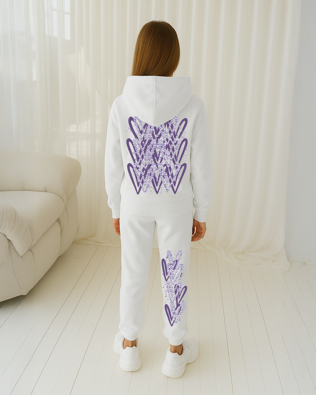 Lilac Zig Zag Hearts Printed Hooded Tracksuit Kids