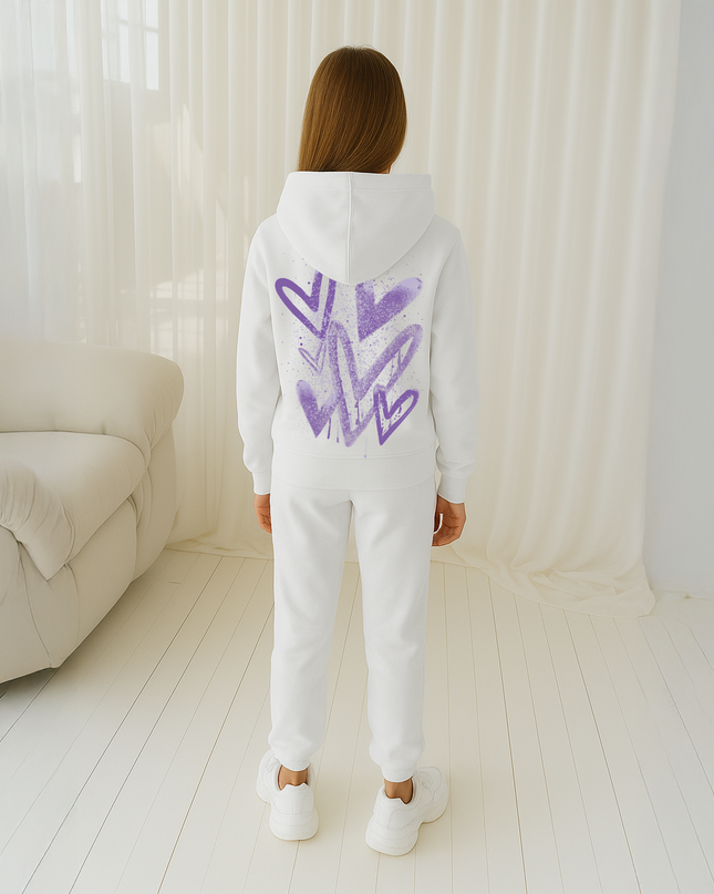 Lilac Scattered Hearts Printed Hooded Tracksuit Kids