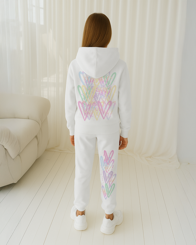 Pastel Leopard Hearts Printed Hooded Tracksuit Kids