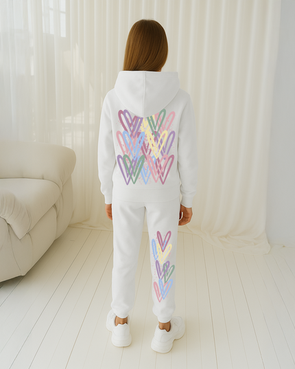 Dark Pastel Hearts Printed Hooded Tracksuit Kids
