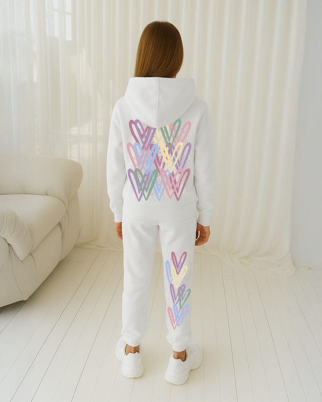 Dark Pastel Hearts Printed Hooded Tracksuit Kids