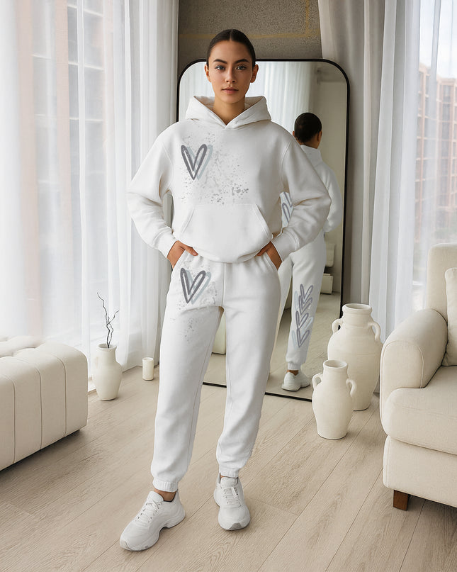 Grey Hearts Printed Hooded Tracksuit Adult