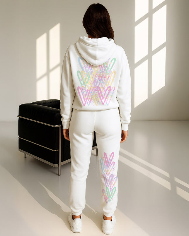 Pastel Leopard Print Hearts Printed Hooded Tracksuit Adult