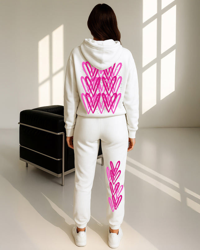 Hot Pink Hearts Printed Hooded Tracksuit Adult