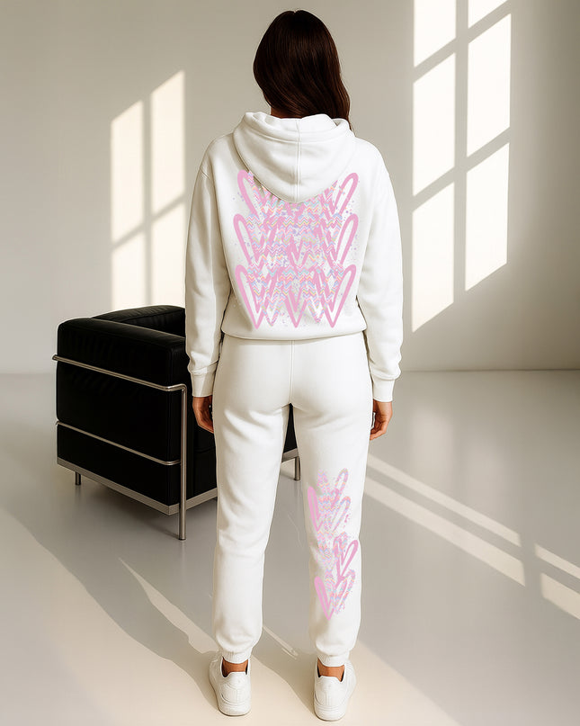 Pastel Zig Zag Hearts Printed Hooded Tracksuit Adult