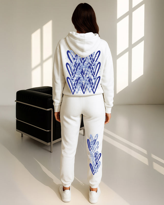 Blue Zig Zag Hearts Printed Hooded Tracksuit Adult