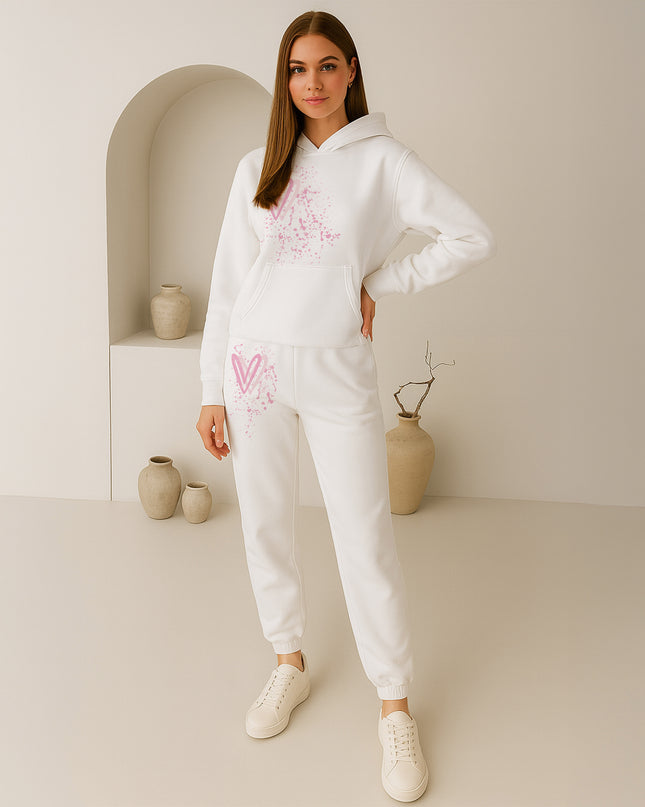 Pink Hearts Printed Hooded Tracksuit Adult