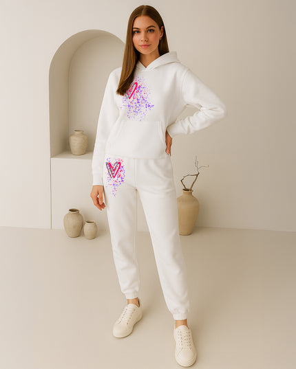 Bright Multi Colour Leopard Print Hearts Printed Hooded Tracksuit Adult