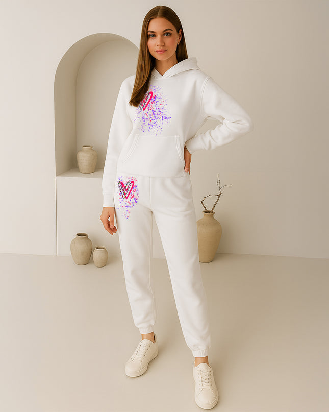 Bright Multi Colour Leopard Print Hearts Printed Hooded Tracksuit Adult