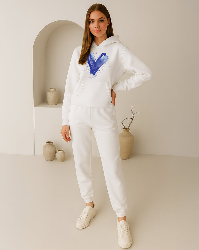 Blue Scattered Hearts Printed Hooded Tracksuit Adult