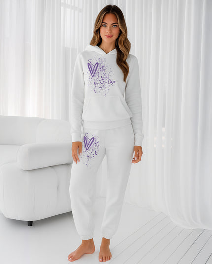 Lilac Hearts Printed Hooded Tracksuit Adult