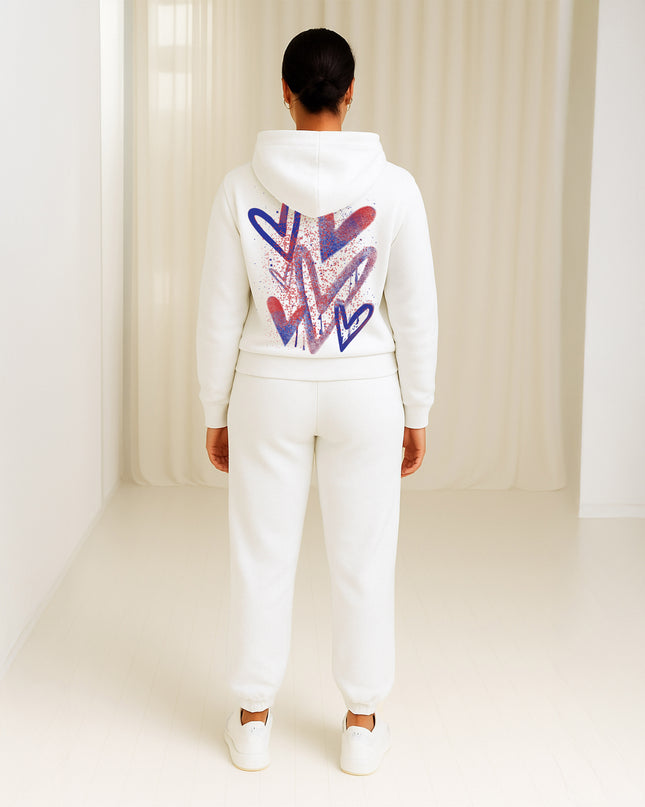 Blue/Red Scattered Hearts Printed Hooded Tracksuit Adult