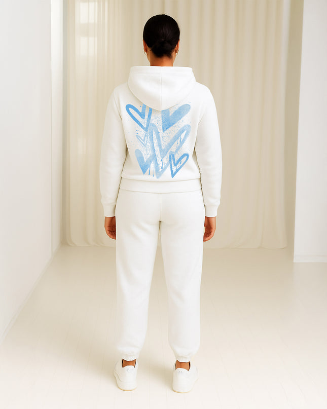 Blue Scattered Hearts Printed Hooded Tracksuit Adult