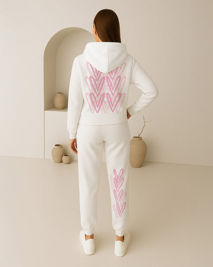 Pink Hearts Printed Hooded Tracksuit Adult