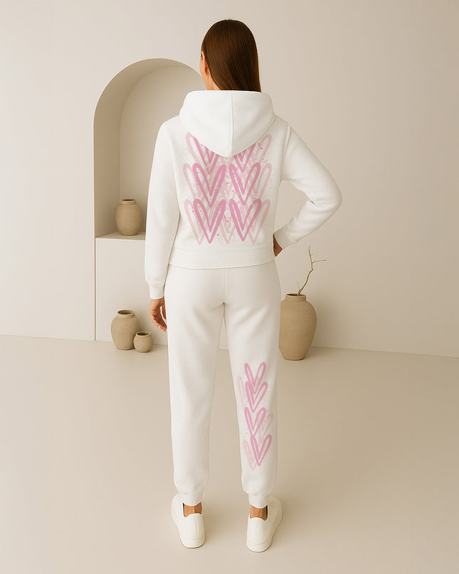 Pink Hearts Printed Hooded Tracksuit Adult