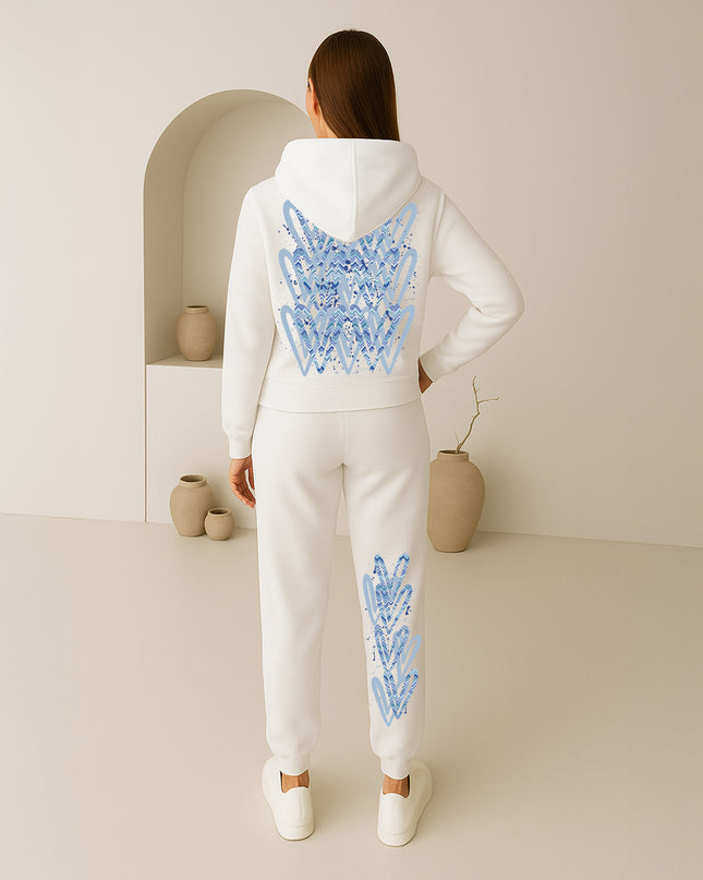 Blue Zig Zag Hearts Printed Hooded Tracksuit Adult