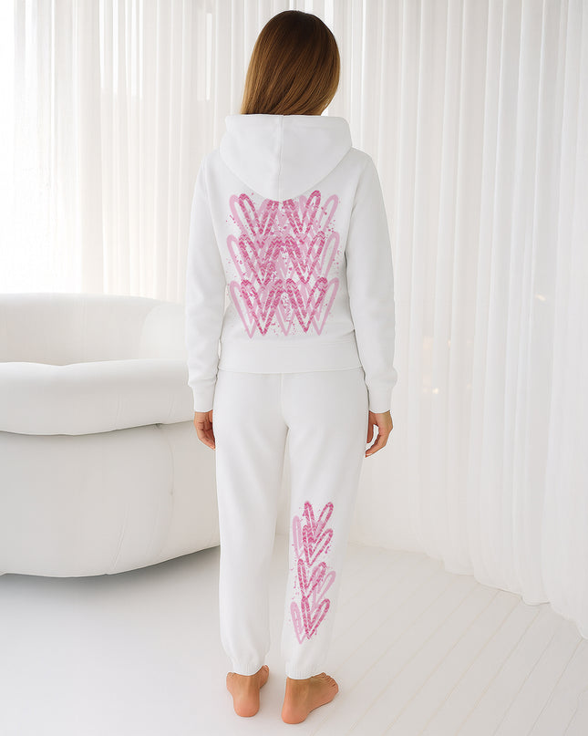 Pink Zig Zag Hearts Printed Hooded Tracksuit Adult