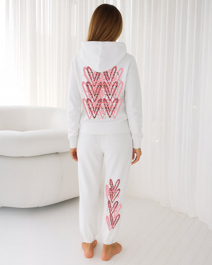Coral Zig Zag Hearts Printed Hooded Tracksuit Adult