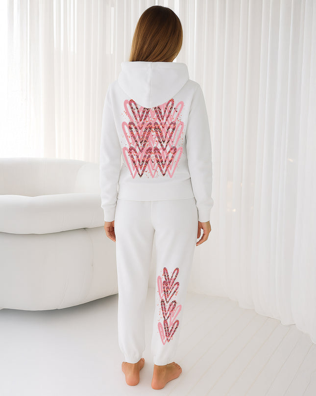 Coral Zig Zag Hearts Printed Hooded Tracksuit Adult