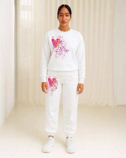 Neon Pink & Orange Hearts Printed Sweatshirt Tracksuit Adult