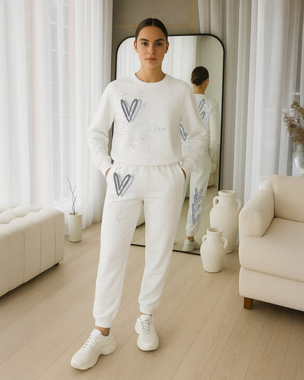 Grey Hearts Printed Sweatshirt Tracksuit Adult